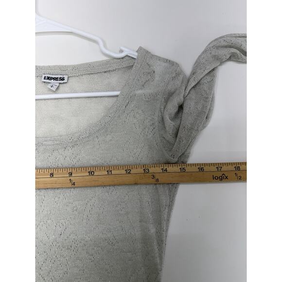 Express Womens Shirt Size Small Off-White Long Sleeve Semi Sheer - Picture 8 of 11